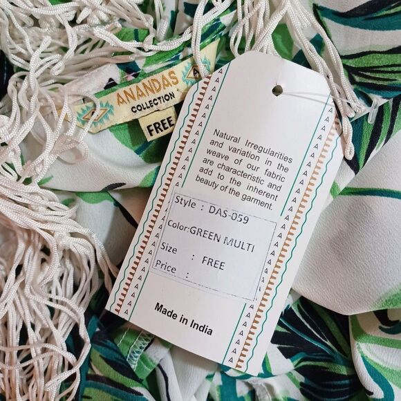 Anandas Collection Green Floral Kimono Cover Up Fringe Hem Free Size Resortwear - Picture 9 of 10